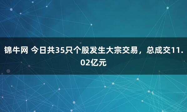锦牛网 今日共35只个股发生大宗交易，总成交11.02亿元